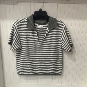 Sonoma Green and White Striped Sweater